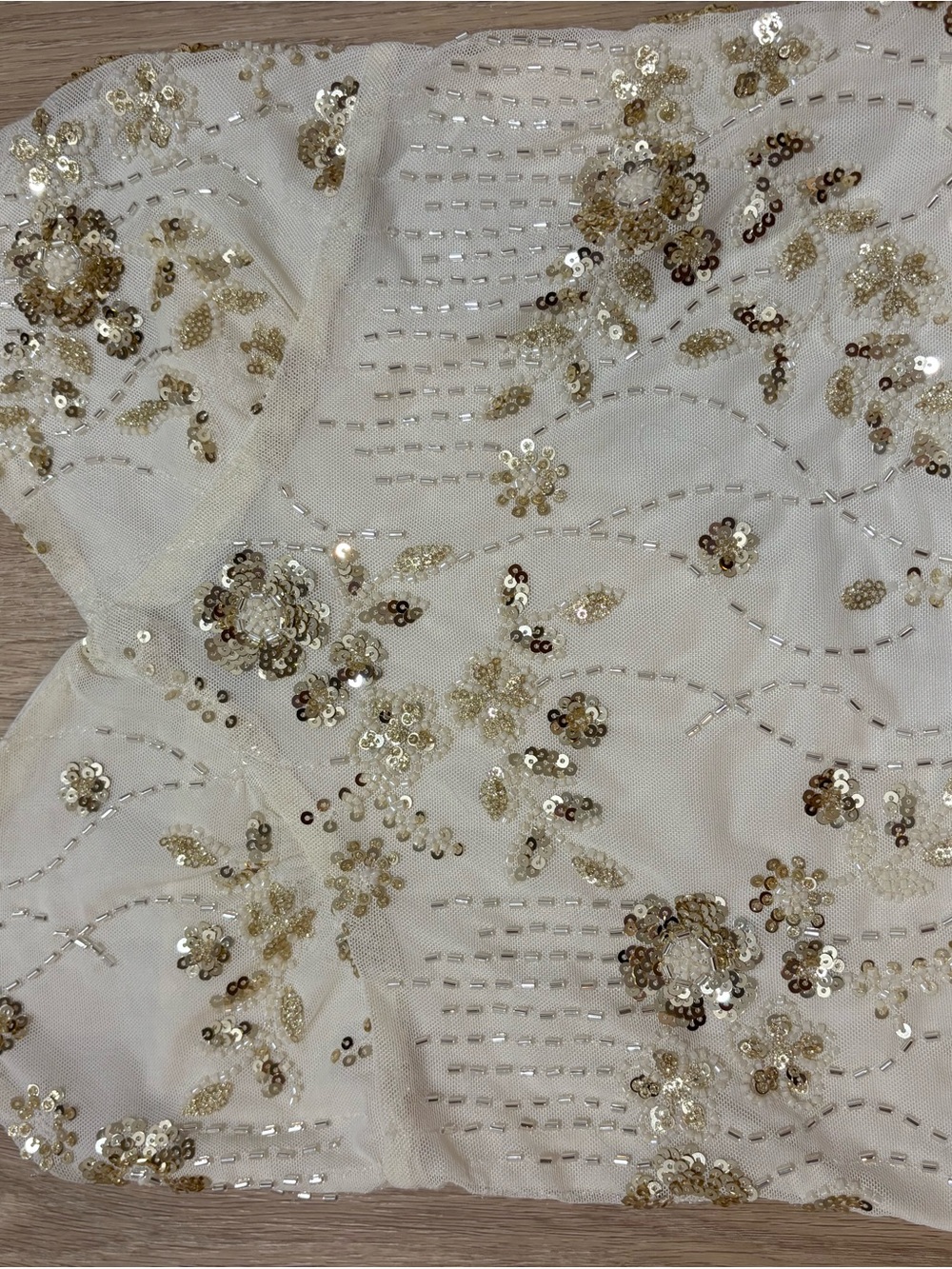 Studio 12 Ivory and Gold Sequin Floral Top